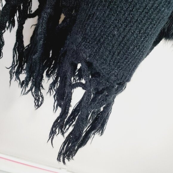 Vintage Genuine Rabbit Fur Old Hollywood Glam Pom Pom Black Large Scarf - Picture 2 of 7